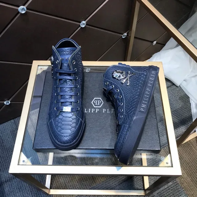 Philipp Plein Navy Silver High-Top Croc-Embossed Leather Lifestyle Sneakers 7