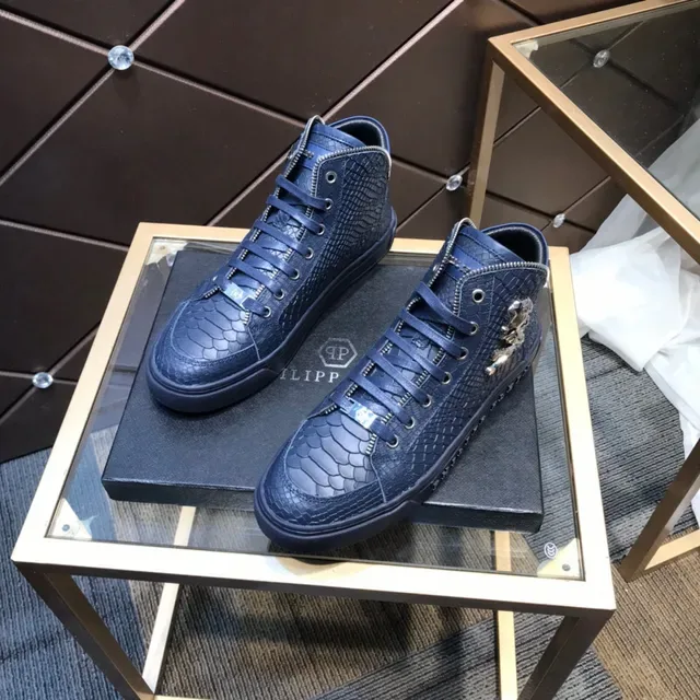 Philipp Plein Navy Silver High-Top Croc-Embossed Leather Lifestyle Sneakers 8