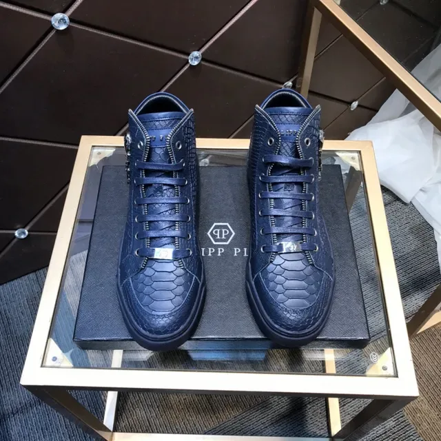 Philipp Plein Navy Silver High-Top Croc-Embossed Leather Lifestyle Sneakers 9