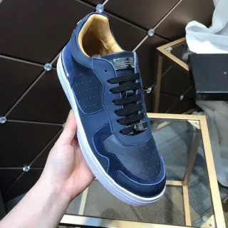 Philipp Plein Navy White Blue Multi-Material Upper Perforated Leather Panels Lifestyle Sneakers