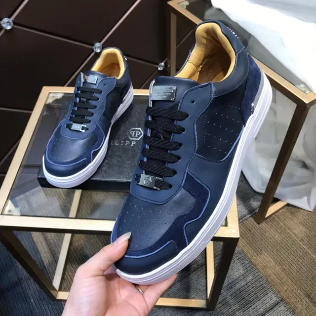 Philipp Plein Navy White Blue Material multi superior painel de couro perfurado sneakers lifestyle 2
