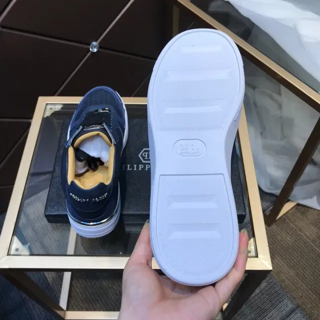 Philipp Plein Navy White Blue Material multi superior painel de couro perfurado sneakers lifestyle 3