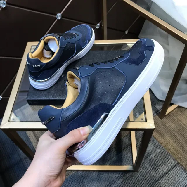 Philipp Plein Navy White Blue Material multi superior painel de couro perfurado sneakers lifestyle 4