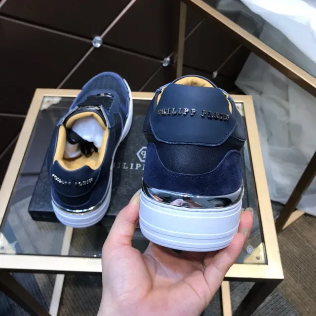 Philipp Plein Navy White Blue Material multi superior painel de couro perfurado sneakers lifestyle 5