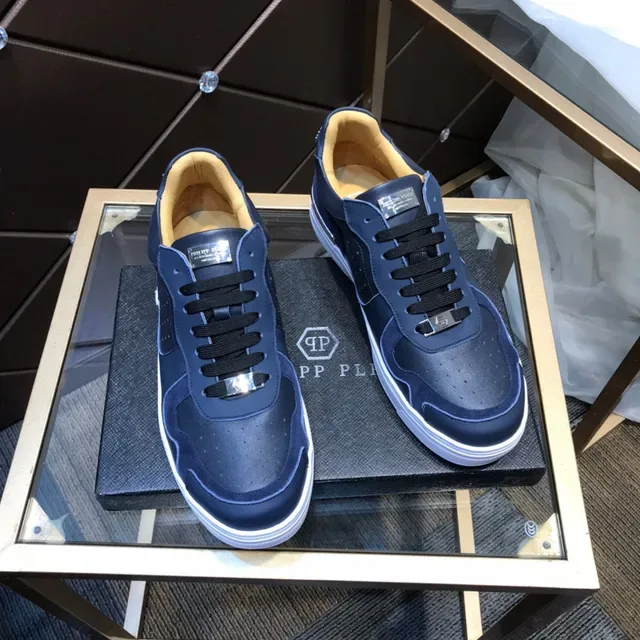 Philipp Plein Navy White Blue Material multi superior painel de couro perfurado sneakers lifestyle 6