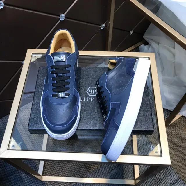 Philipp Plein Navy White Blue Material multi superior painel de couro perfurado sneakers lifestyle 7