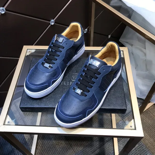 Philipp Plein Navy White Blue Material multi superior painel de couro perfurado sneakers lifestyle 8
