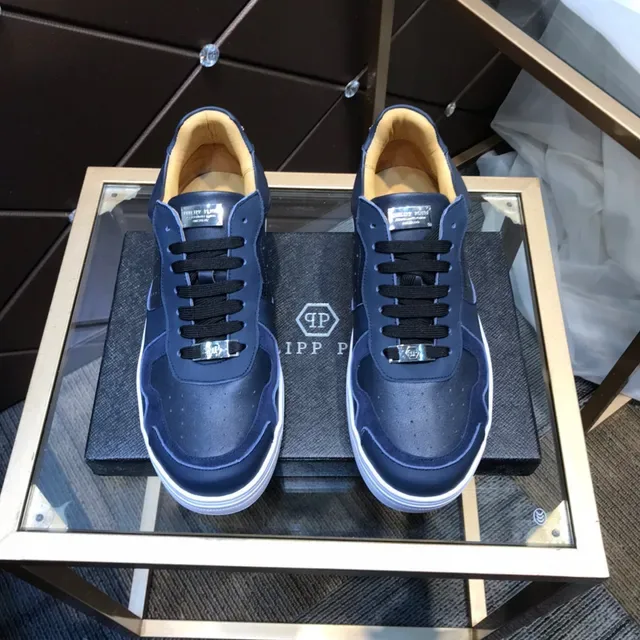 Philipp Plein Navy White Blue Material multi superior painel de couro perfurado sneakers lifestyle 9