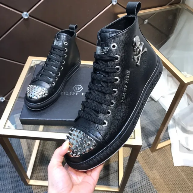 Philipp Plein Skull Chaussures lifestyle noires argentées à tige haute avec clous sur l'orteil 2
