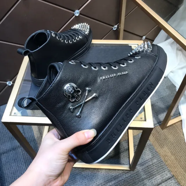 Philipp Plein Skull Chaussures lifestyle noires argentées à tige haute avec clous sur l'orteil 4