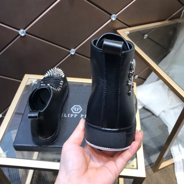 Philipp Plein Skull Chaussures lifestyle noires argentées à tige haute avec clous sur l'orteil 5