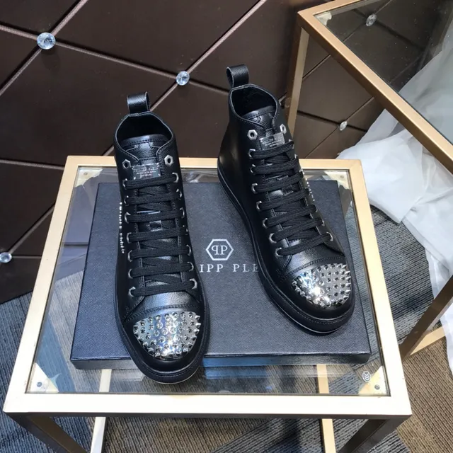 Philipp Plein Skull Chaussures lifestyle noires argentées à tige haute avec clous sur l'orteil 6