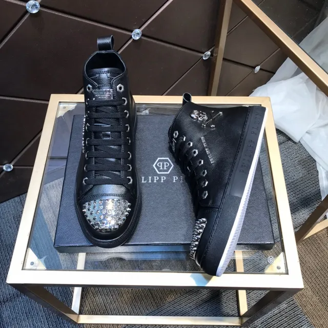 Philipp Plein Skull Chaussures lifestyle noires argentées à tige haute avec clous sur l'orteil 7
