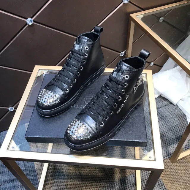 Philipp Plein Skull Chaussures lifestyle noires argentées à tige haute avec clous sur l'orteil 8