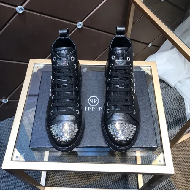 Philipp Plein Skull Chaussures lifestyle noires argentées à tige haute avec clous sur l'orteil 9