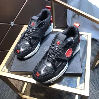 Philipp Plein 骷髅 PP Logo 黑色 红色 厚底运动鞋