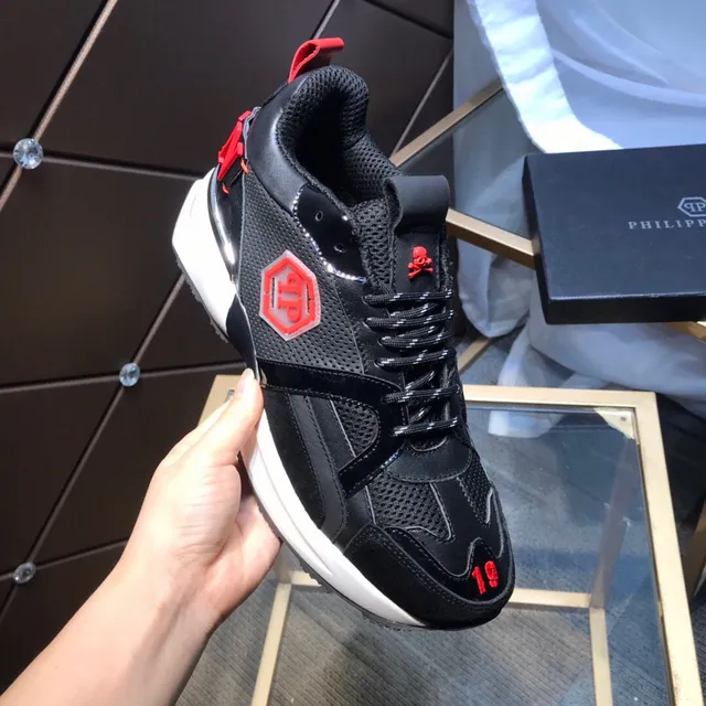 Philipp Plein جمجمة PP Logo أسود أحمر أحذية رياضية كثيفة 2