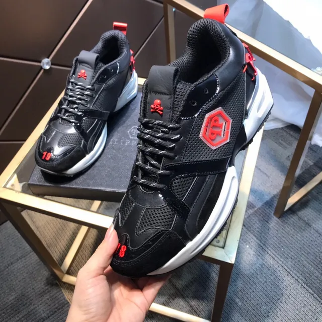 Philipp Plein جمجمة PP Logo أسود أحمر أحذية رياضية كثيفة 3