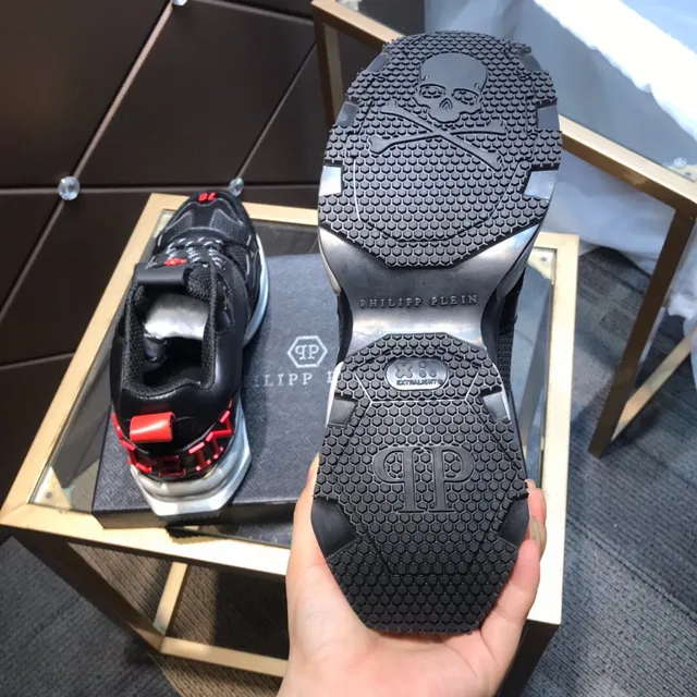 Philipp Plein جمجمة PP Logo أسود أحمر أحذية رياضية كثيفة 4