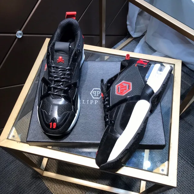 Philipp Plein جمجمة PP Logo أسود أحمر أحذية رياضية كثيفة 5