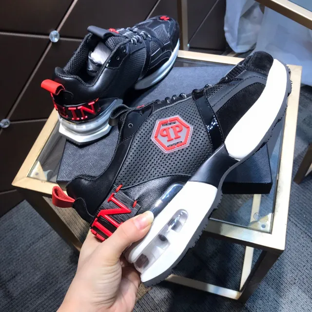 Philipp Plein جمجمة PP Logo أسود أحمر أحذية رياضية كثيفة 6