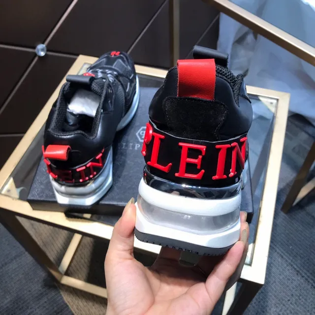 Philipp Plein جمجمة PP Logo أسود أحمر أحذية رياضية كثيفة 7