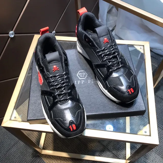 Philipp Plein جمجمة PP Logo أسود أحمر أحذية رياضية كثيفة 8