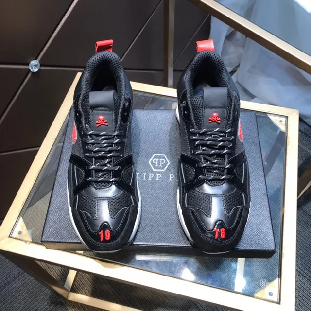 Philipp Plein جمجمة PP Logo أسود أحمر أحذية رياضية كثيفة 9