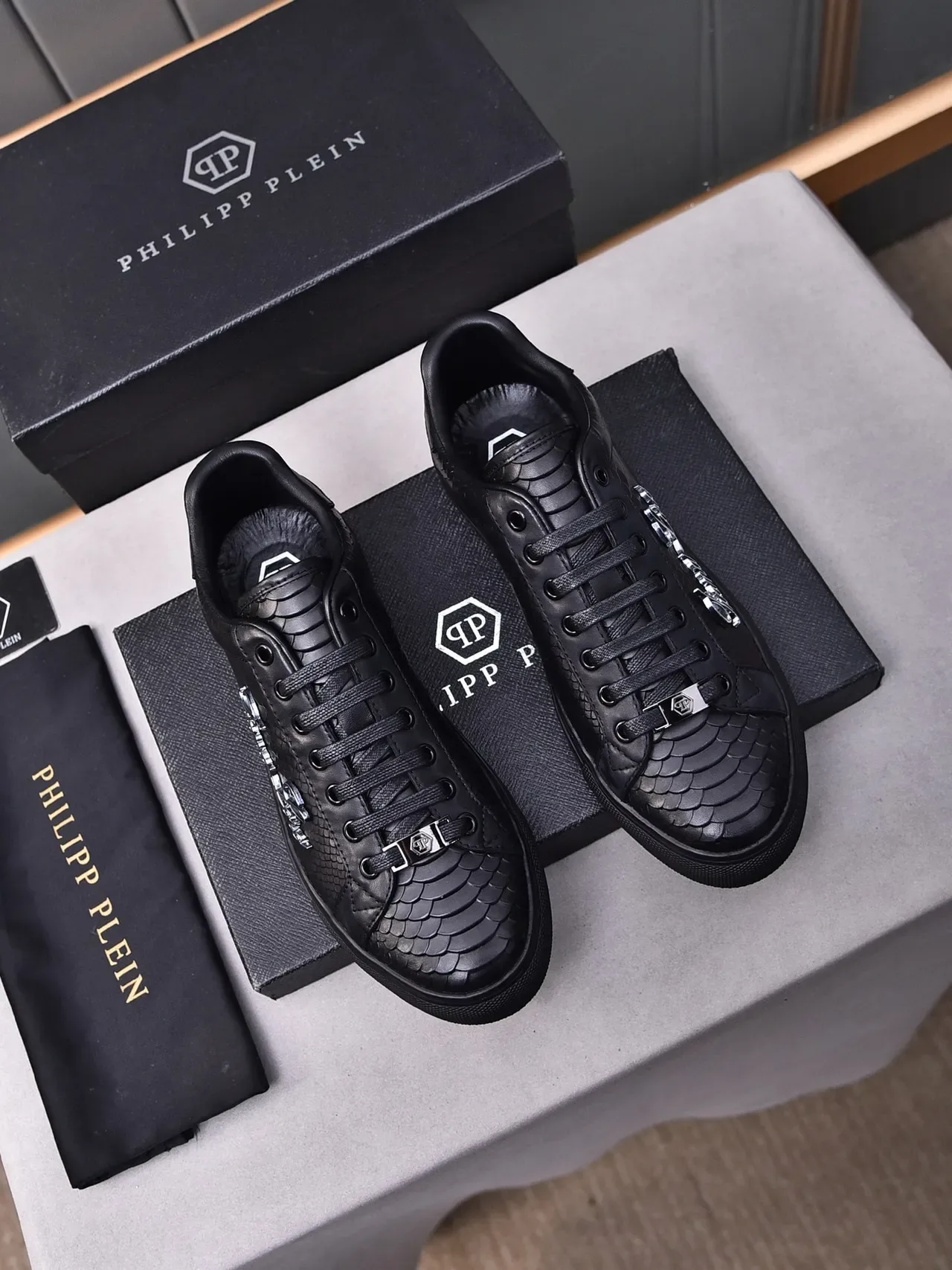 Philipp Plein Snake-Embossed Black Lifestyle Sneakers 3