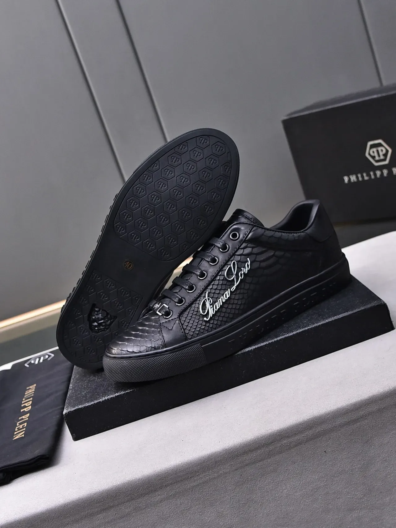 Philipp Plein Snake-Embossed Black Lifestyle Sneakers 4