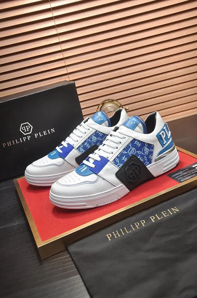 Philipp Plein White and Blue Graphic-Print Lifestyle Sneaker 7