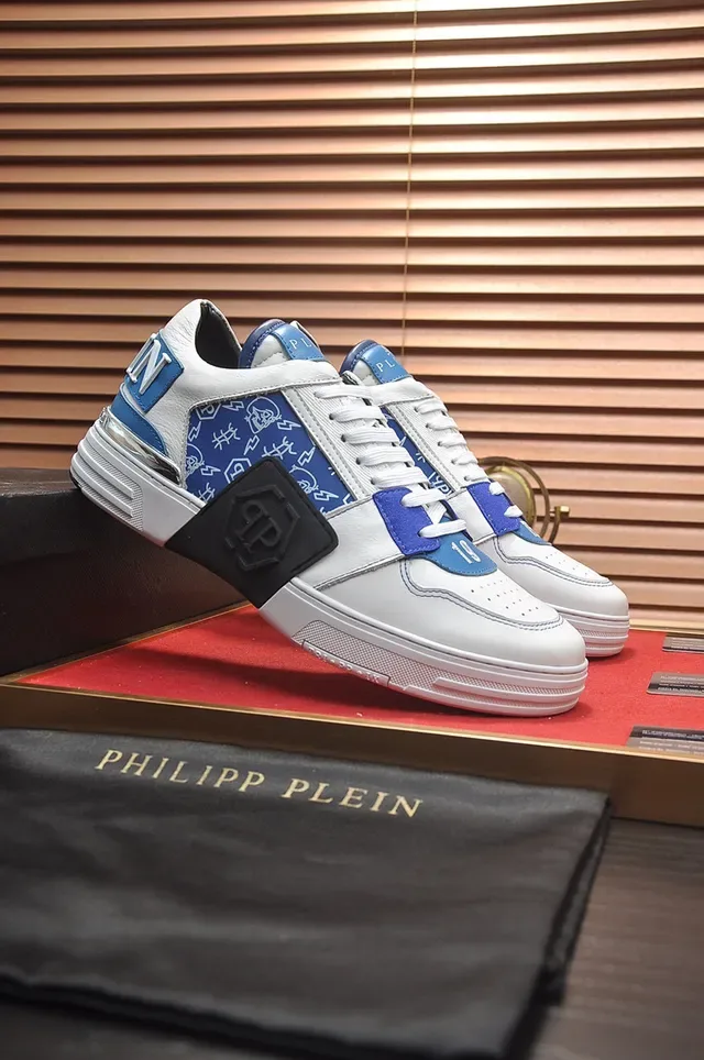 Philipp Plein White and Blue Graphic-Print Lifestyle Sneaker 8