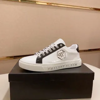 Philipp Plein White Black Croc-Embossed Leather Side Panel Contrast Lifestyle Sneakers