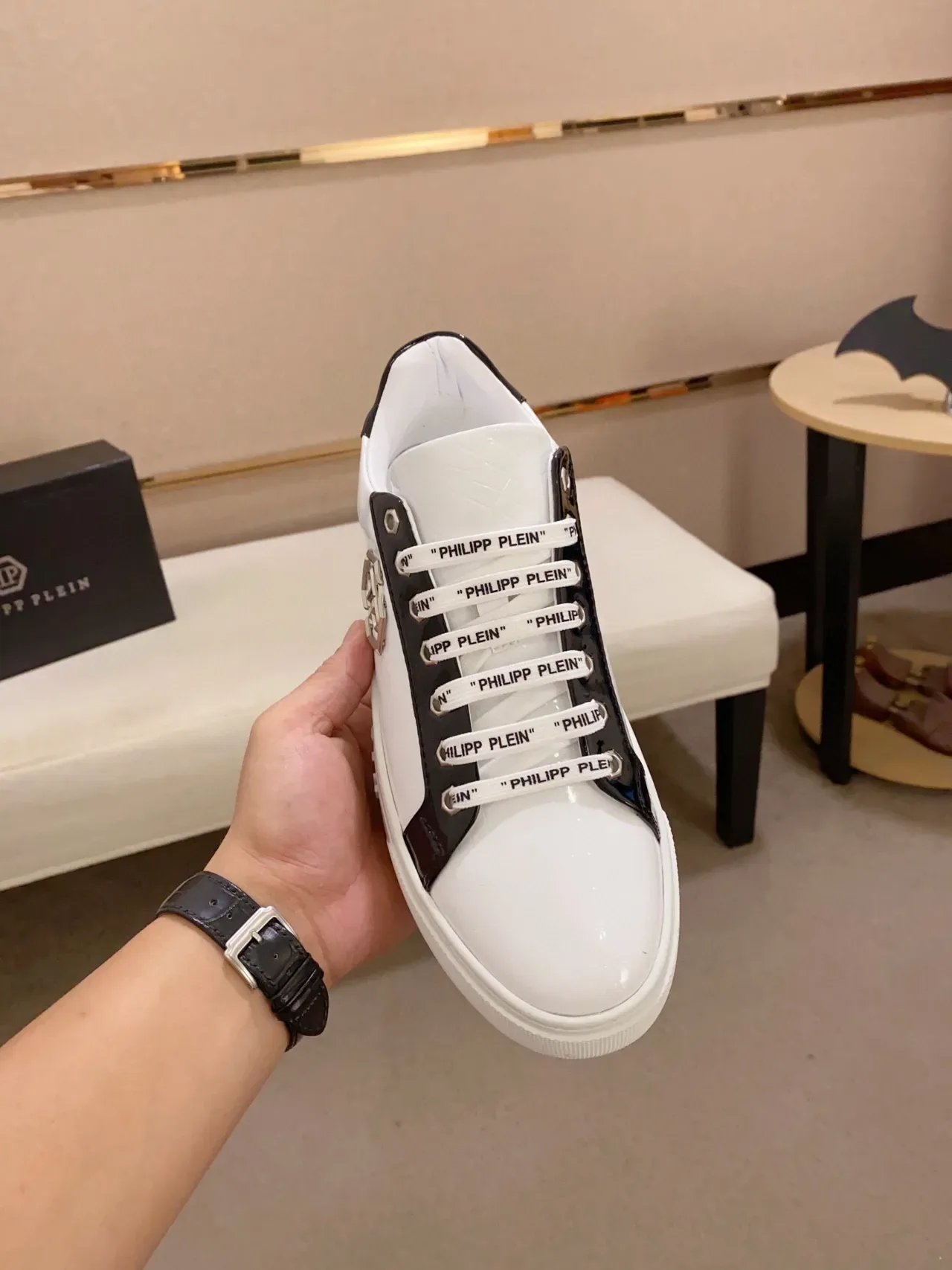 Philipp Plein White Black Croc-Embossed Leather Side Panel Contrast Lifestyle Sneakers 2