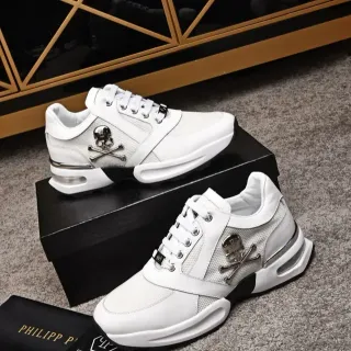 Philipp Plein White Black Mesh And Leather Upper Chrome Emblem Lifestyle Sneakers
