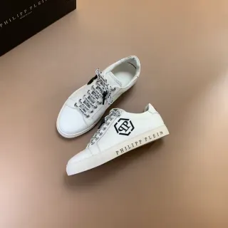 Philipp Plein White Black Smooth Leather Upper Branded Woven Laces Lifestyle Sneakers