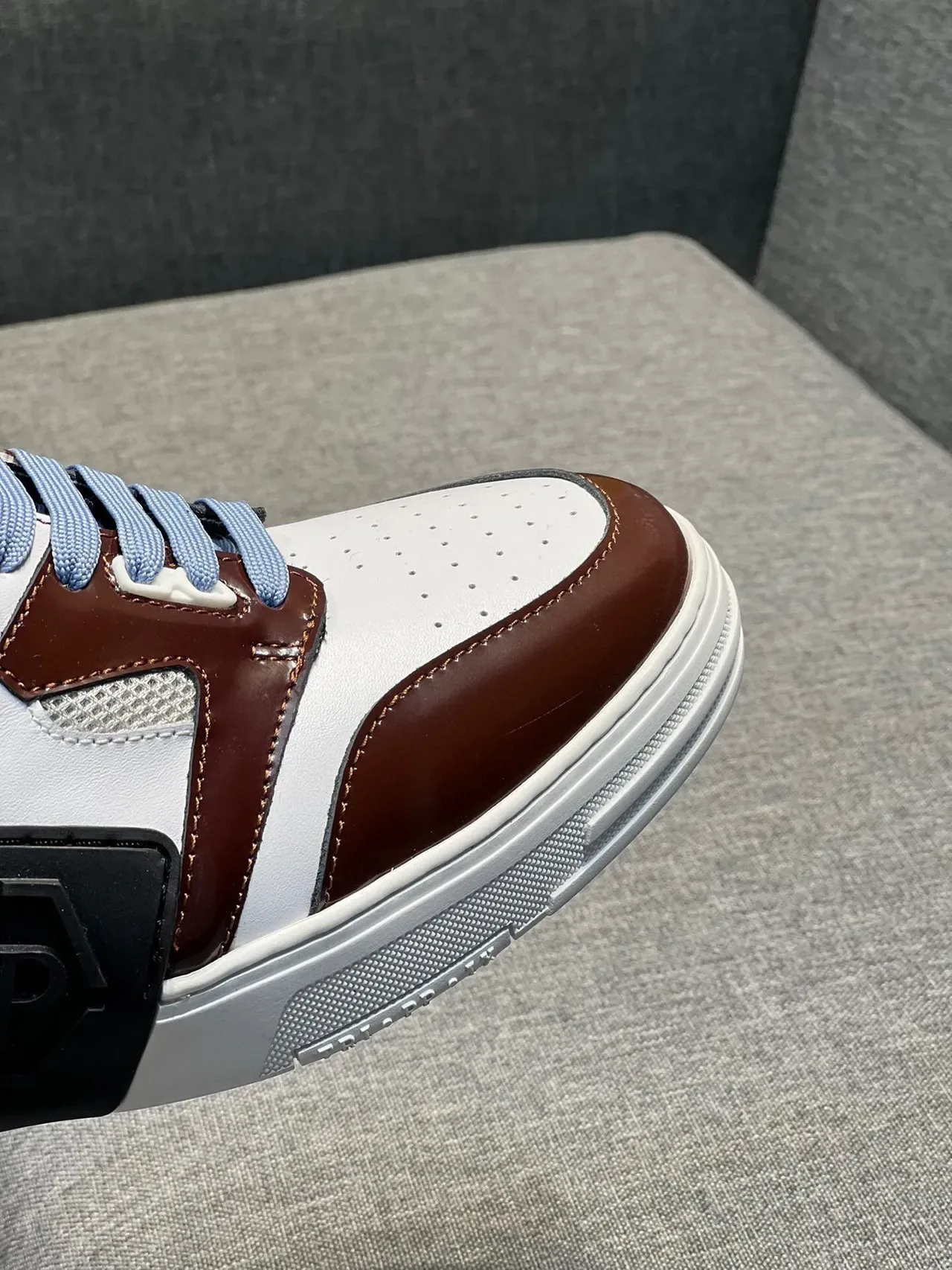 Philipp Plein White Burgundy Layered Multi-Panel Construction Patent Leather Accents Sneakers 8