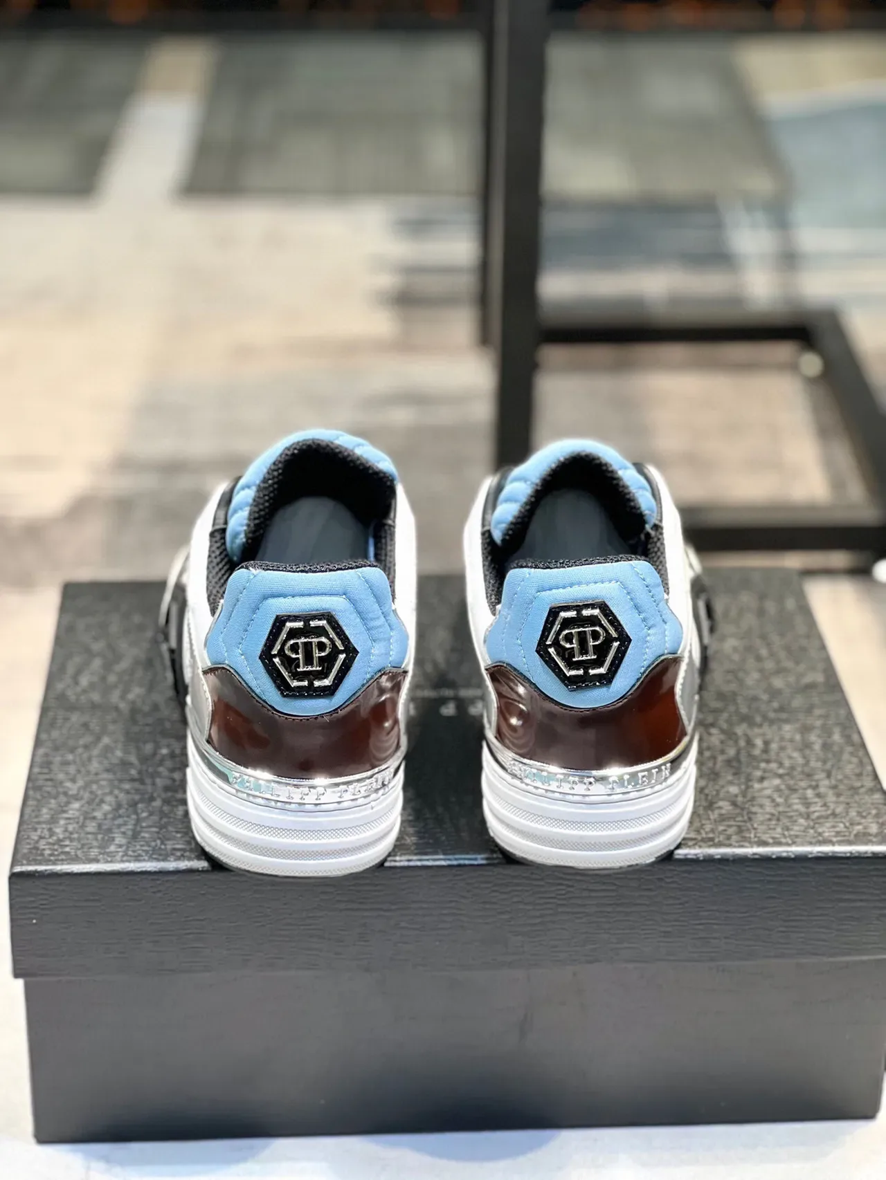 Philipp Plein White Burgundy Layered Multi-Panel Construction Patent Leather Accents Sneakers 9