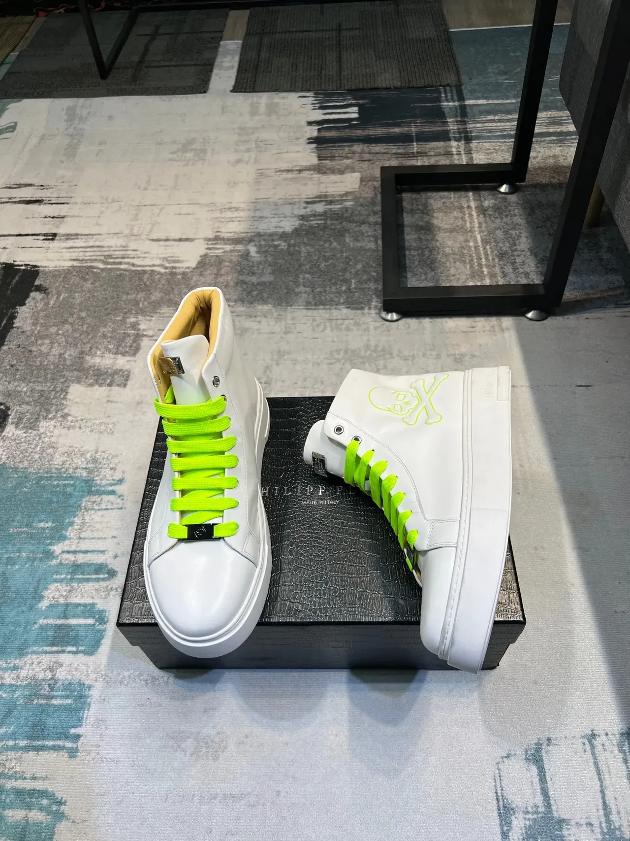 Philipp Plein Sneakers Lifestyle Blancs et Verts Hautes à Semelle Plateforme 4