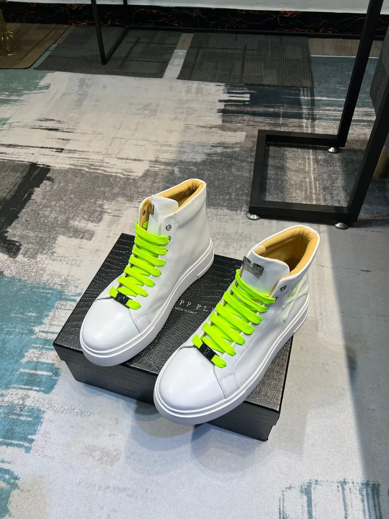 Philipp Plein Sneakers Lifestyle Blancs et Verts Hautes à Semelle Plateforme 5