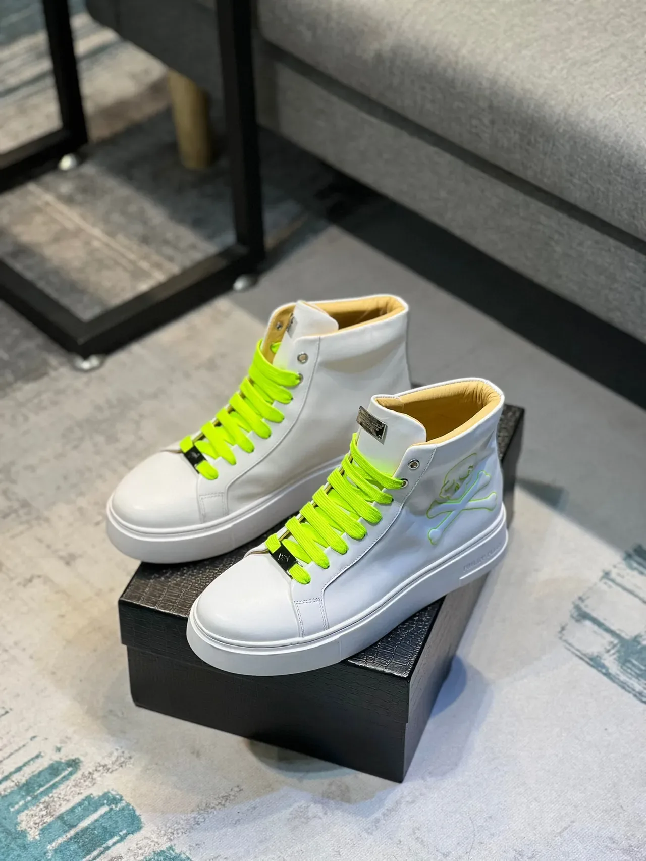 Philipp Plein Sneakers Lifestyle Blancs et Verts Hautes à Semelle Plateforme 7
