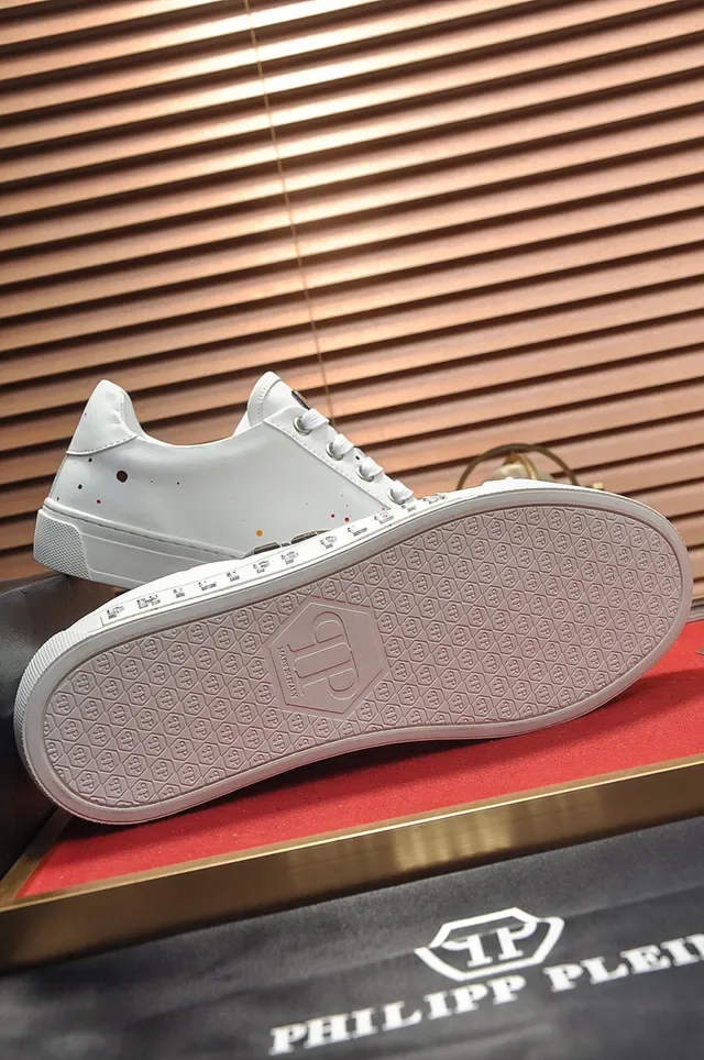 Philipp Plein Blanco y Plata Cuero Superior Logo Hexagonal Metálico Zapatillas Lifestyle 4