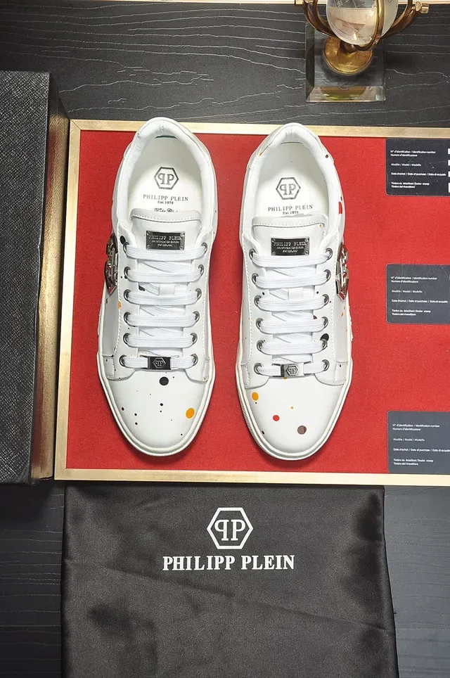 Philipp Plein Blanco y Plata Cuero Superior Logo Hexagonal Metálico Zapatillas Lifestyle 9