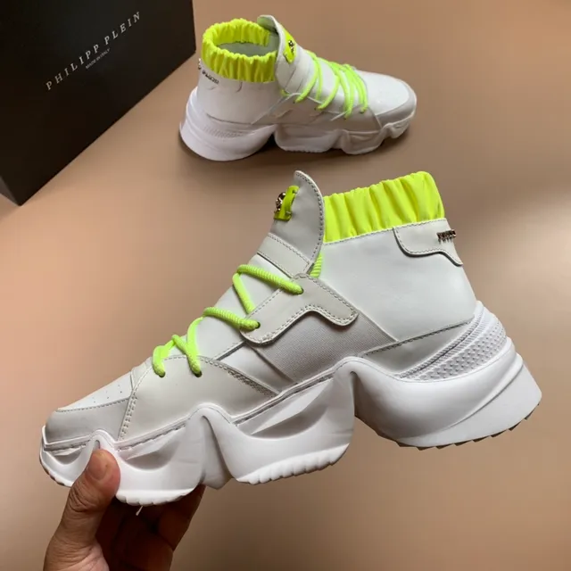 Philipp Plein White Yellow High-Top Sole Chunky Sneakers 2