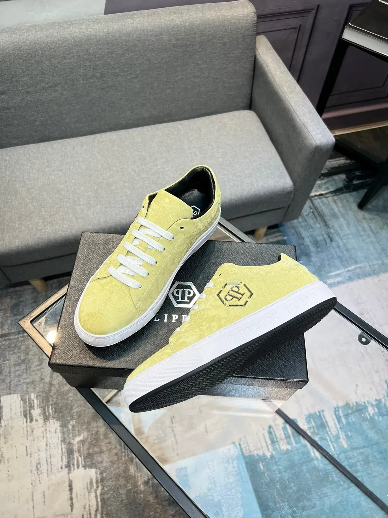Philipp Plein Sneakers lifestyle Jaune Blanc Tige Texturée effet Daim Semelle Plate Caoutchouc 4