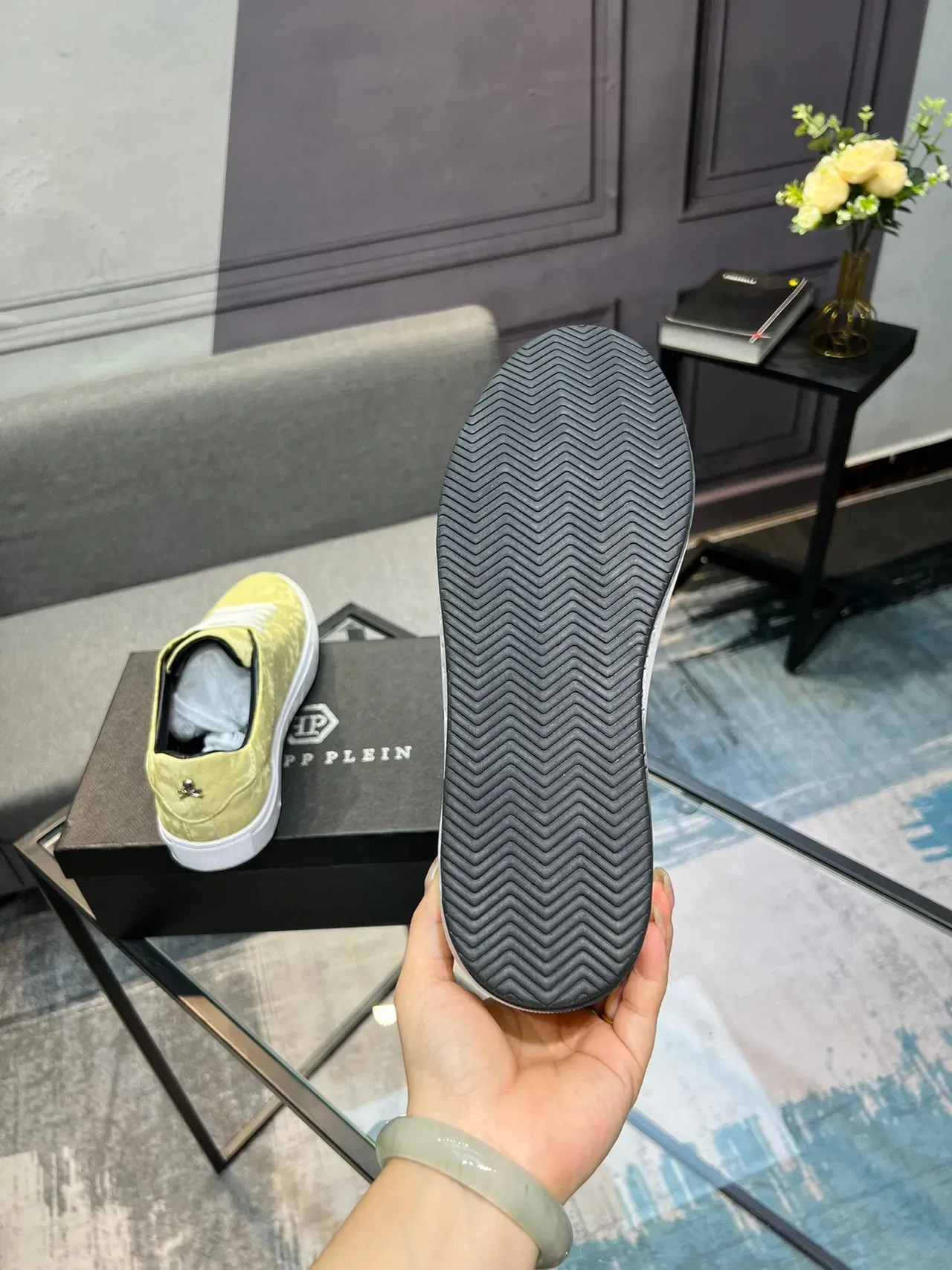 Philipp Plein Sneakers lifestyle Jaune Blanc Tige Texturée effet Daim Semelle Plate Caoutchouc 7