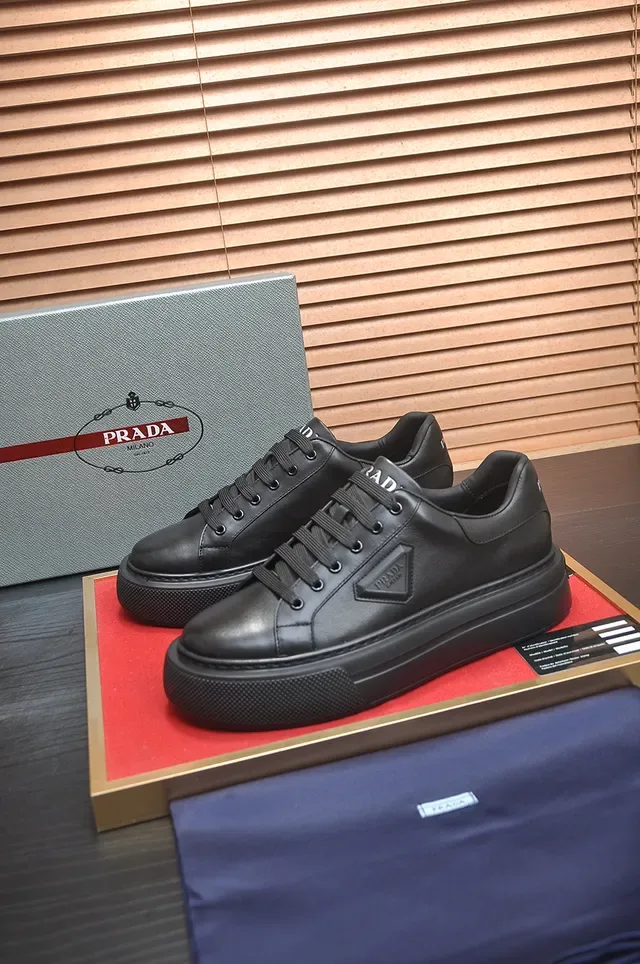 Prada All-Black Leather Platform Lifestyle Sneaker 4