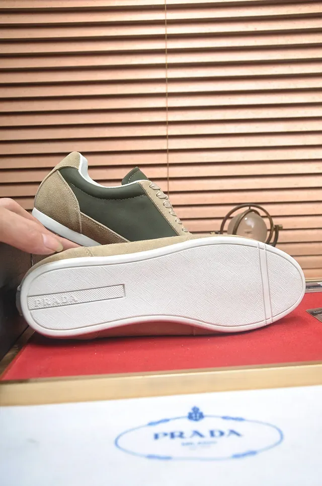 Prada Vert Armée Beige Color-Bloqué Hybride Daim Cuir Lifestyle Baskets 2