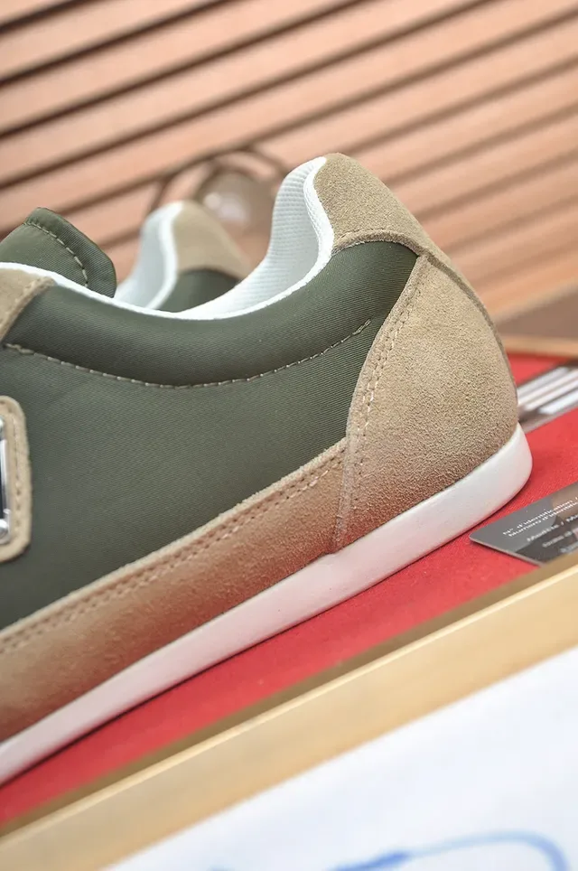 Prada Vert Armée Beige Color-Bloqué Hybride Daim Cuir Lifestyle Baskets 6