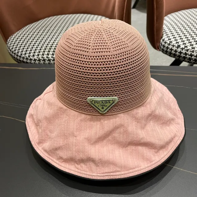 Prada Beige Negro sombrero de cubo de ala ancha de corona suave 3